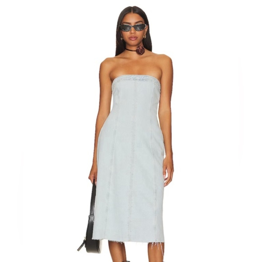 WeWoreWhat Denim Strapless Midi Dress